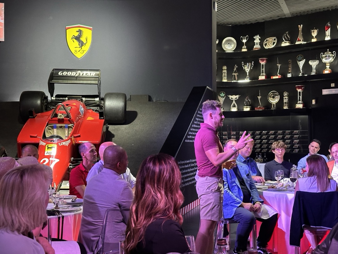 Lewis Hunter speaking at the Ferrari Museum in Maranello